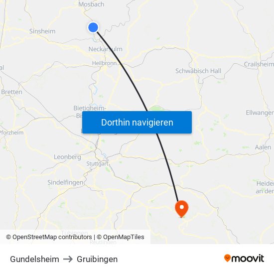Gundelsheim to Gruibingen map
