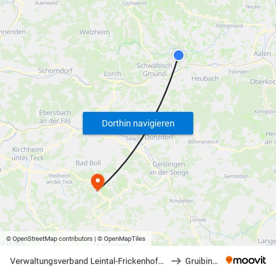 Verwaltungsverband Leintal-Frickenhofer Höhe to Gruibingen map