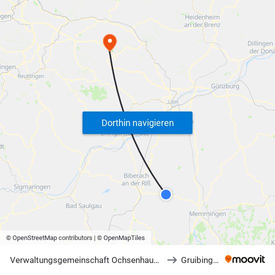 Verwaltungsgemeinschaft Ochsenhausen to Gruibingen map