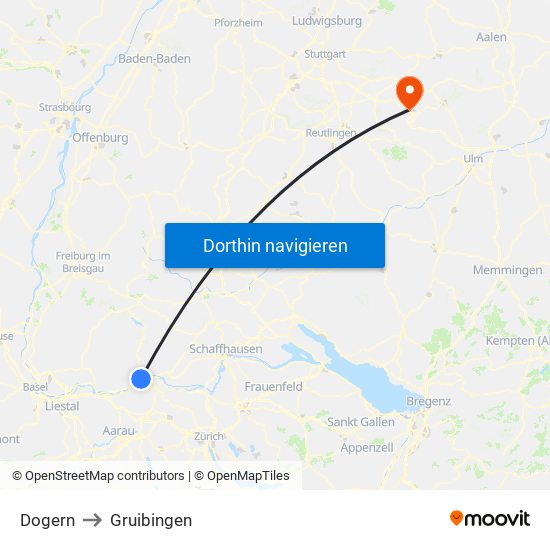 Dogern to Gruibingen map