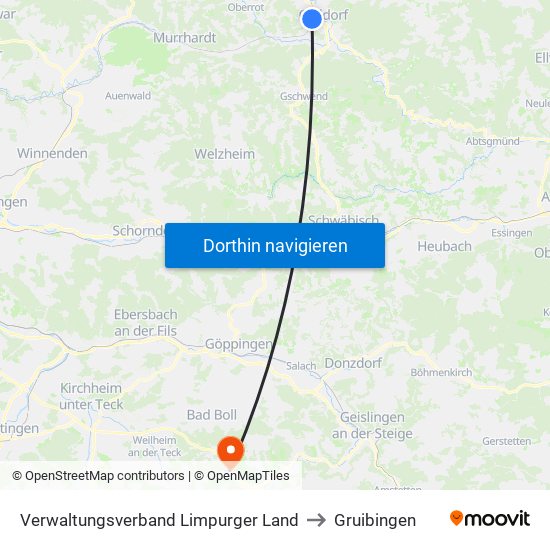 Verwaltungsverband Limpurger Land to Gruibingen map