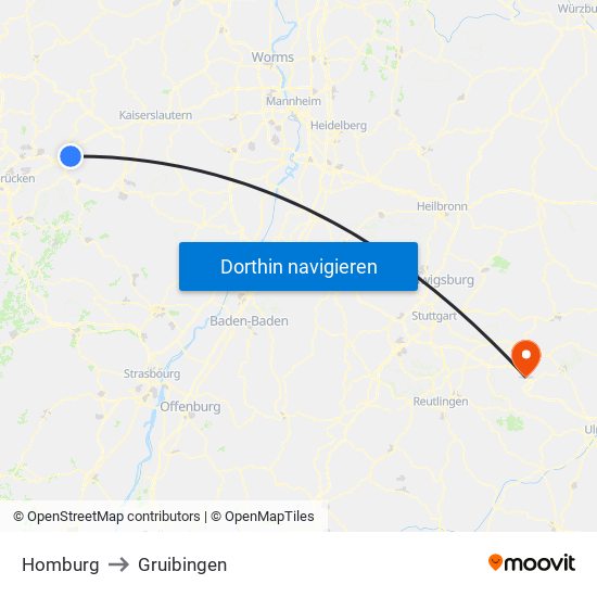 Homburg to Gruibingen map