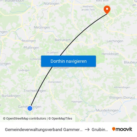 Gemeindeverwaltungsverband Gammertingen to Gruibingen map