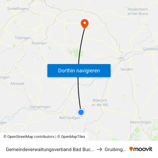 Gemeindeverwaltungsverband Bad Buchau to Gruibingen map