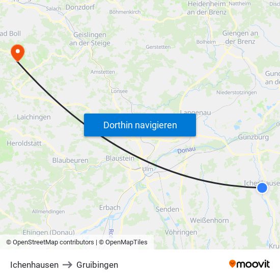 Ichenhausen to Gruibingen map