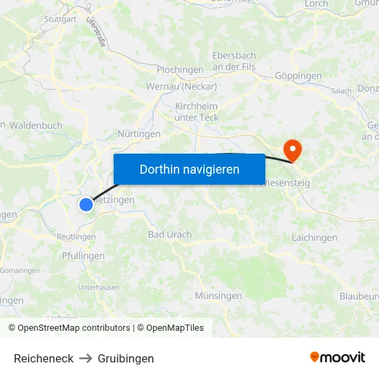 Reicheneck to Gruibingen map