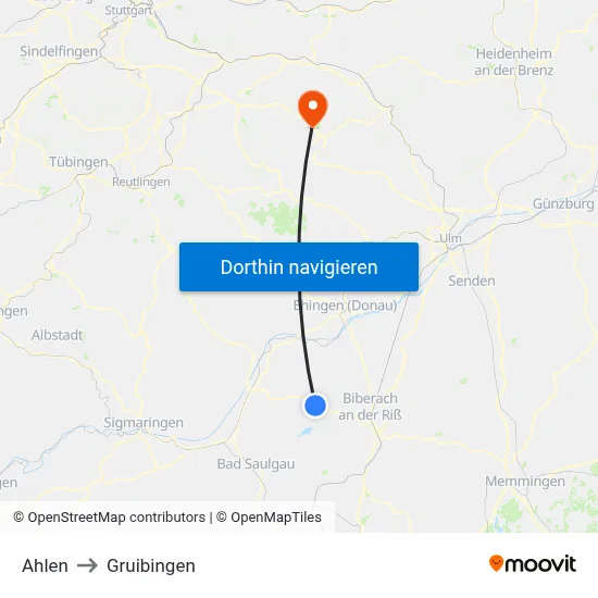 Ahlen to Gruibingen map