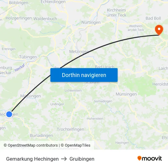 Gemarkung Hechingen to Gruibingen map