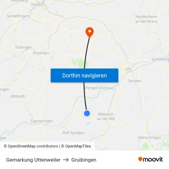 Gemarkung Uttenweiler to Gruibingen map