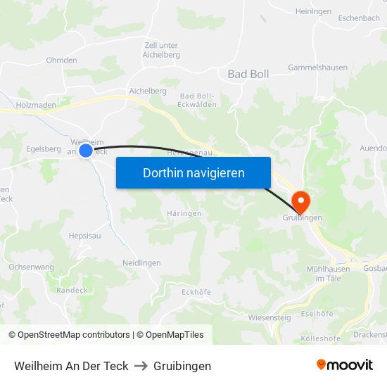 Weilheim An Der Teck to Gruibingen map