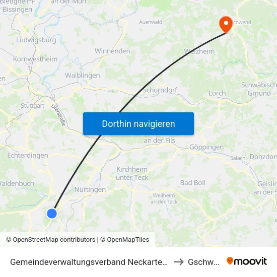 Gemeindeverwaltungsverband Neckartenzlingen to Gschwend map
