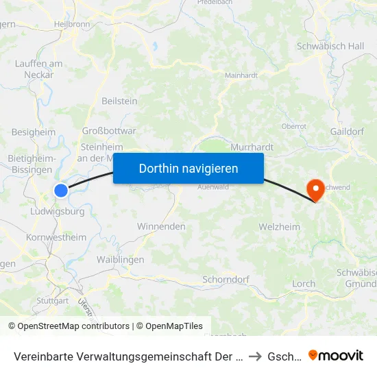 Vereinbarte Verwaltungsgemeinschaft Der Stadt Freiberg am Neckar to Gschwend map