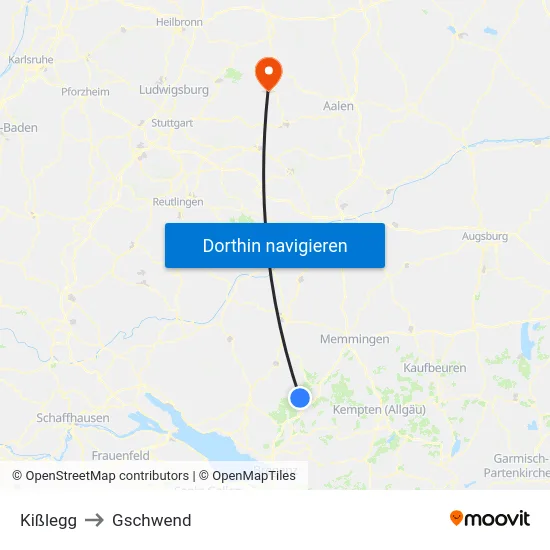 Kißlegg to Gschwend map