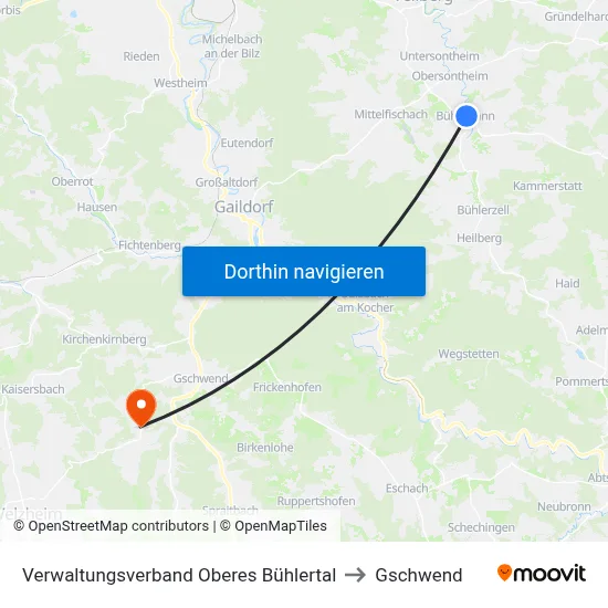 Verwaltungsverband Oberes Bühlertal to Gschwend map