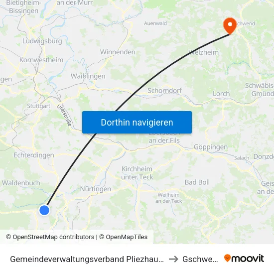 Gemeindeverwaltungsverband Pliezhausen to Gschwend map