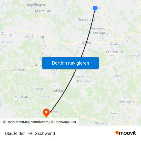 Blaufelden to Gschwend map