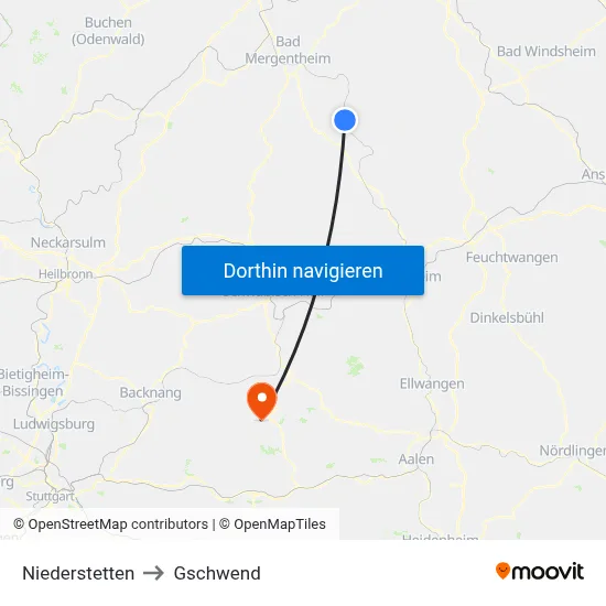 Niederstetten to Gschwend map