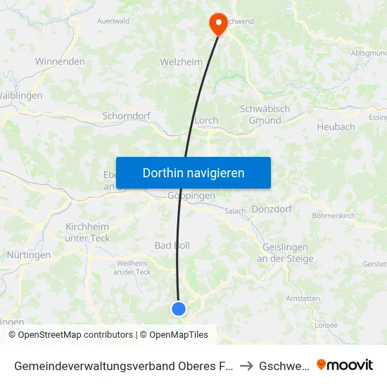 Gemeindeverwaltungsverband Oberes Filstal to Gschwend map