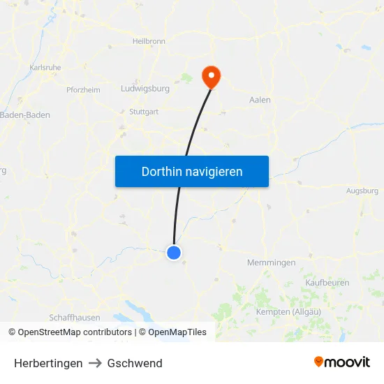 Herbertingen to Gschwend map