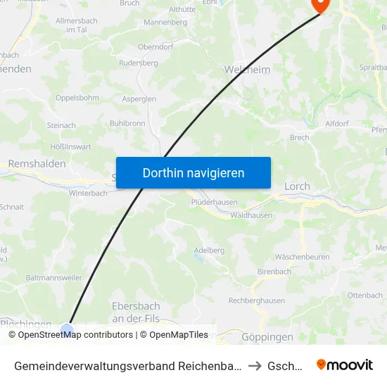 Gemeindeverwaltungsverband Reichenbach An Der Fils to Gschwend map