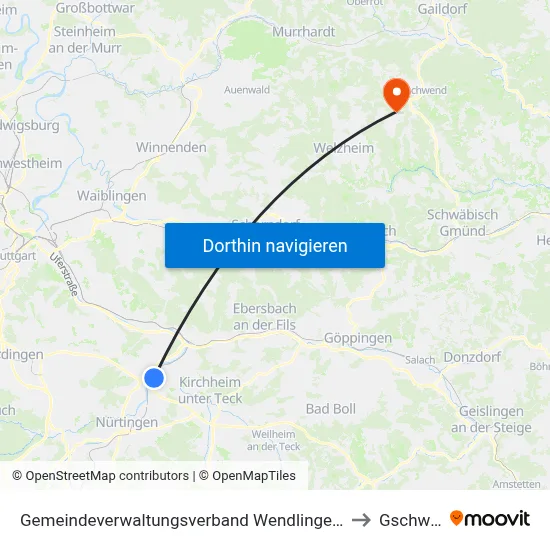 Gemeindeverwaltungsverband Wendlingen am Neckar to Gschwend map