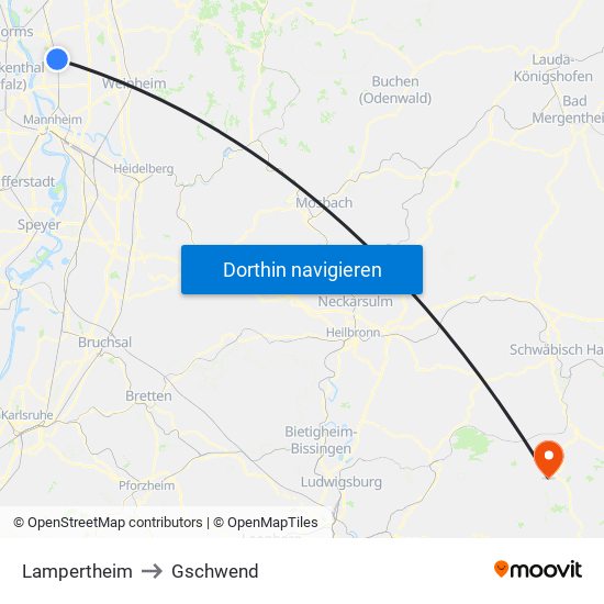 Lampertheim to Gschwend map