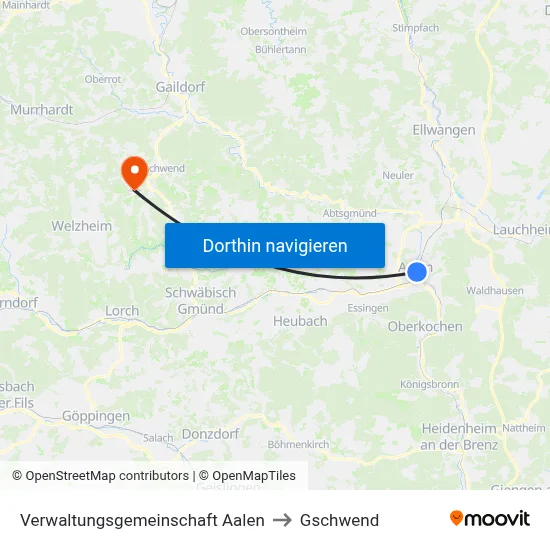 Verwaltungsgemeinschaft Aalen to Gschwend map