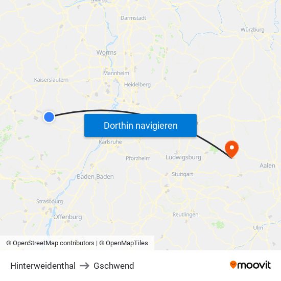 Hinterweidenthal to Gschwend map