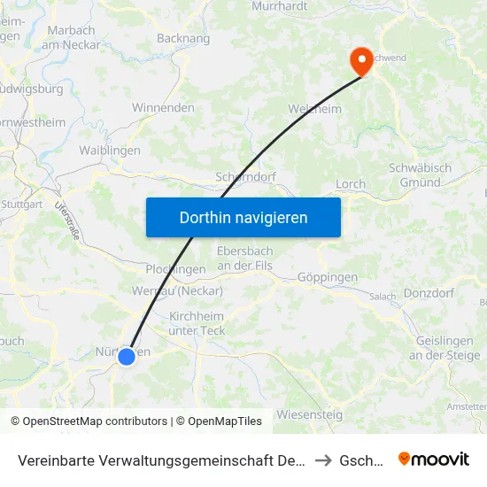 Vereinbarte Verwaltungsgemeinschaft Der Stadt Nürtingen to Gschwend map