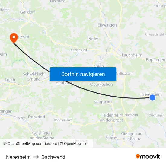 Neresheim to Gschwend map