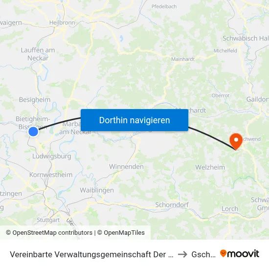 Vereinbarte Verwaltungsgemeinschaft Der Stadt Bietigheim-Bissingen to Gschwend map