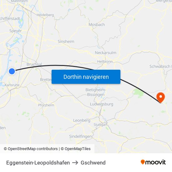 Eggenstein-Leopoldshafen to Gschwend map