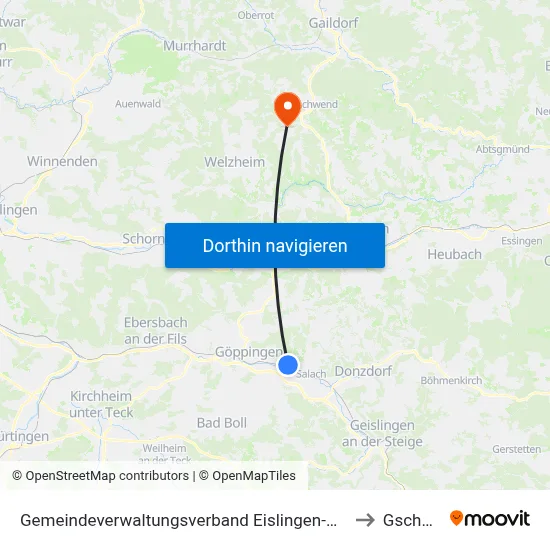 Gemeindeverwaltungsverband Eislingen-Ottenbach-Salach to Gschwend map