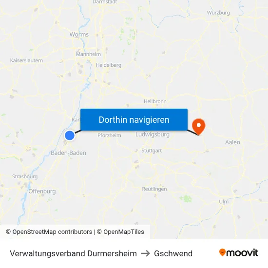 Verwaltungsverband Durmersheim to Gschwend map