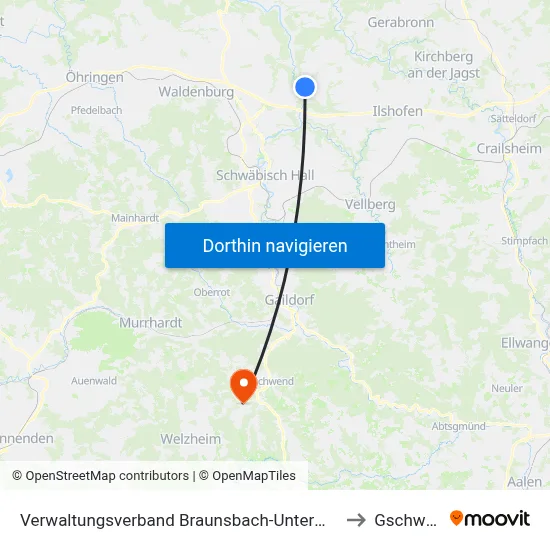 Verwaltungsverband Braunsbach-Untermünkheim to Gschwend map