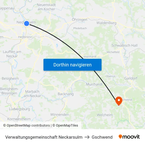 Verwaltungsgemeinschaft Neckarsulm to Gschwend map