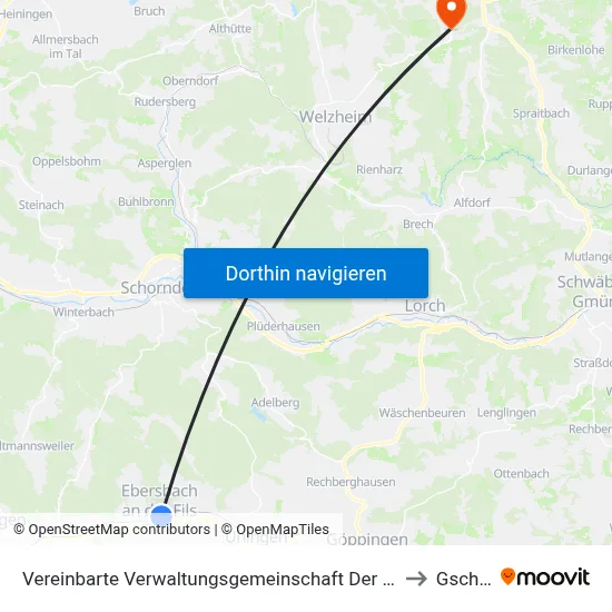 Vereinbarte Verwaltungsgemeinschaft Der Stadt Ebersbach An Der Fils to Gschwend map