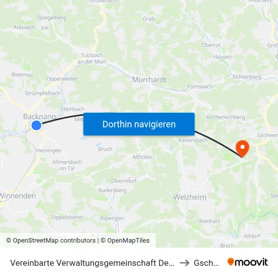 Vereinbarte Verwaltungsgemeinschaft Der Stadt Backnang to Gschwend map