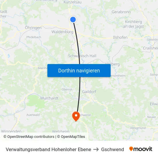 Verwaltungsverband Hohenloher Ebene to Gschwend map