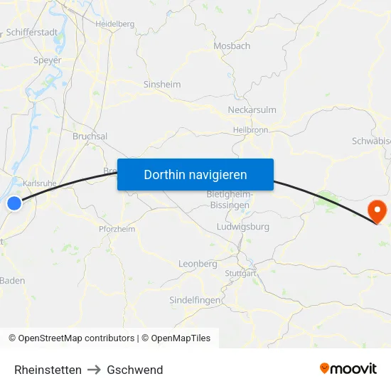 Rheinstetten to Gschwend map