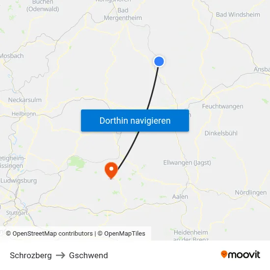Schrozberg to Gschwend map
