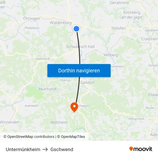 Untermünkheim to Gschwend map