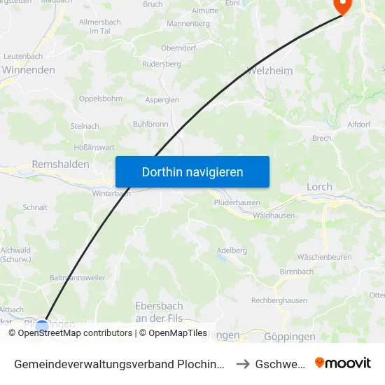 Gemeindeverwaltungsverband Plochingen to Gschwend map