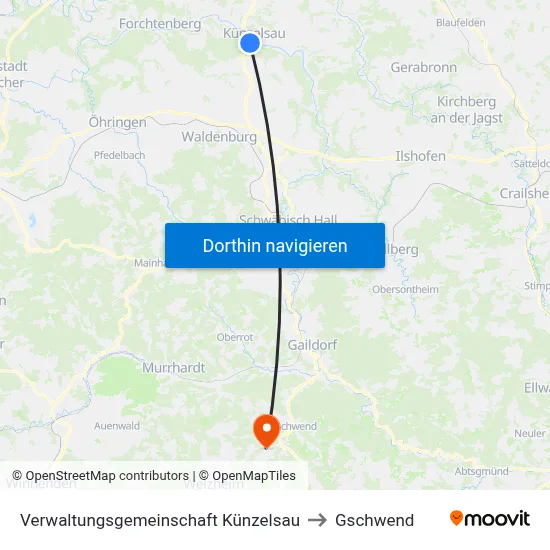 Verwaltungsgemeinschaft Künzelsau to Gschwend map