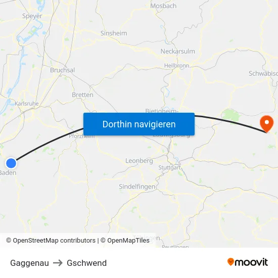 Gaggenau to Gschwend map