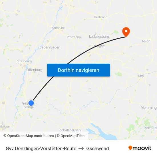 Gvv Denzlingen-Vörstetten-Reute to Gschwend map