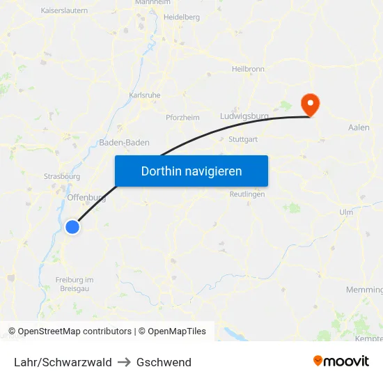 Lahr/Schwarzwald to Gschwend map