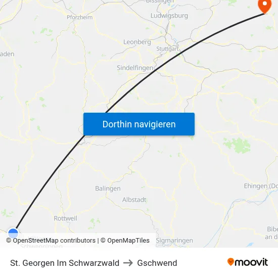 St. Georgen Im Schwarzwald to Gschwend map