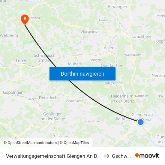 Verwaltungsgemeinschaft Giengen An Der Brenz to Gschwend map
