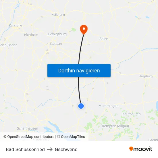 Bad Schussenried to Gschwend map